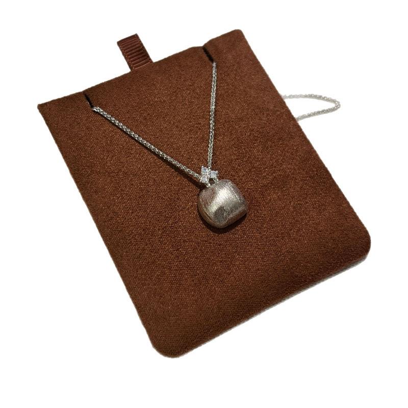 Italian Brushed Craft, Small Golden Bean Necklace, Stud Earrings, Retro Irregular Collarbone Chain, High-End Set.