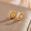 Creative Geometric Double Row Rhinestone Earrings - Small Alloy Ear Hoops & Studs