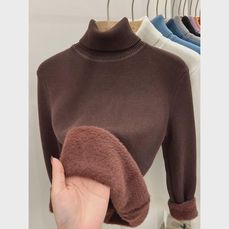 Women's High Collar Fleece Sweater - Thickened Velvet, Fashionable Autumn/Winter Top