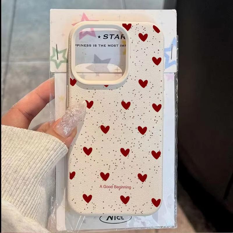 Phone Case For iPhone 17 16 15 14 Plus 13 12 11 Pro Max 17 Air X XR XS Love Heart Lichee Pattern Shockproof Bumper Cover