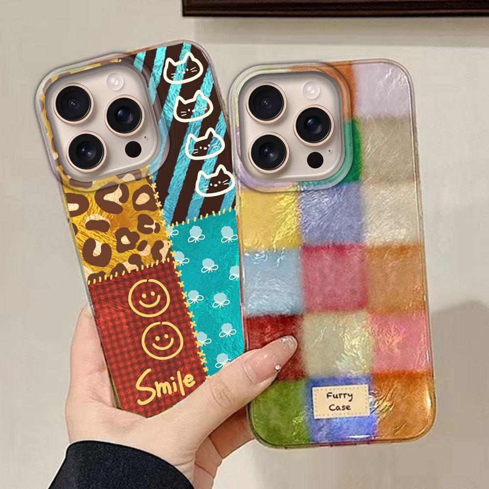 Color Block Match Plaid Women Girls Phone Case for iphone 16 15 14 7 8 Plus 13 11 12 Pro Max X XS XR SE 2022 Silicone Back Cover