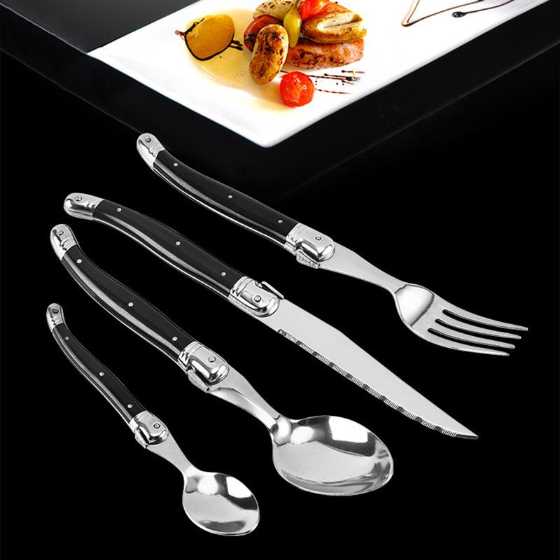 ABS Plastic Handle Stainless Steel Cutlery Sets Spoons Knives Forks and Teaspoon Western Restaurant Tableware Table Full Service
