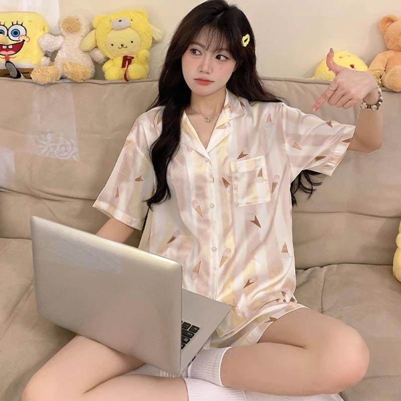 Summer High-End Striped Sweet Girl Short-Sleeved Shorts Pajamas Casual Loungewear Set