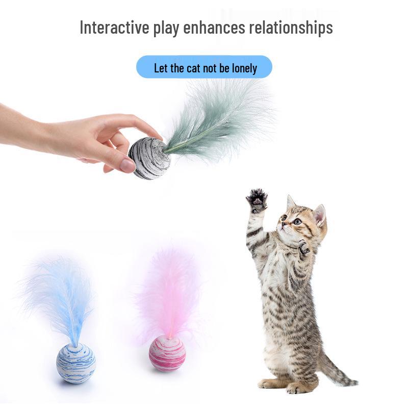 Starry Sky Cat Toy Ball with Feather - Bite-Resistant, Self-Entertaining Elastic Ball