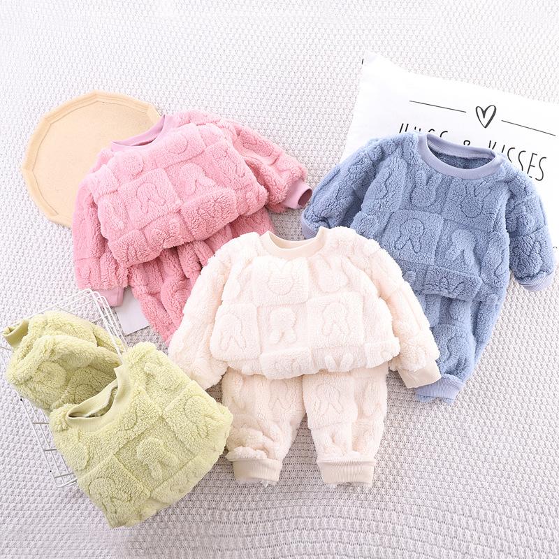 

Autumn Winter Sleepwear Flannel Pajamas For Girls Boys Long Sleeve Tops+Pants Suits Fashion Home Clothing Baby Kid Sleep Costume 80(S) синій