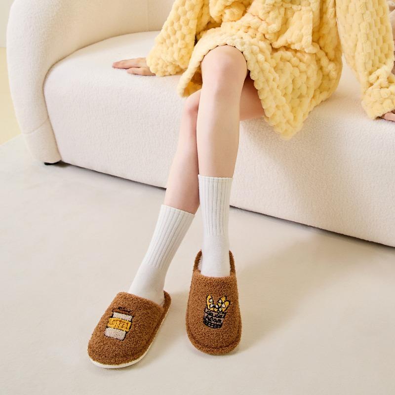 Plush Shoes with Fleece for Warmth and Anti-slip Home Cotton Slippers