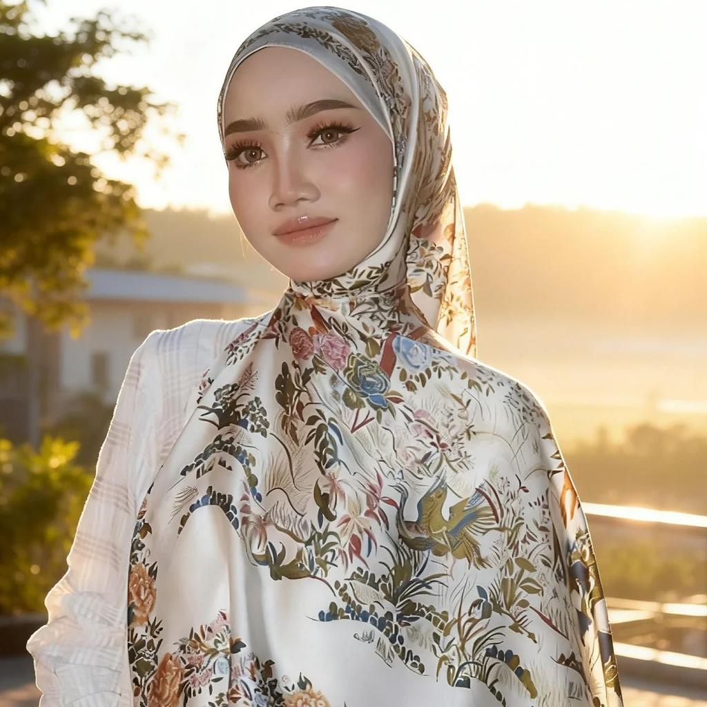 Fashion Soft Satin Muslim Hijab Handscarf Long Shawl Luxury Design Floral Printing Women'S Smooth Ramadan Headband 180*85Cm
