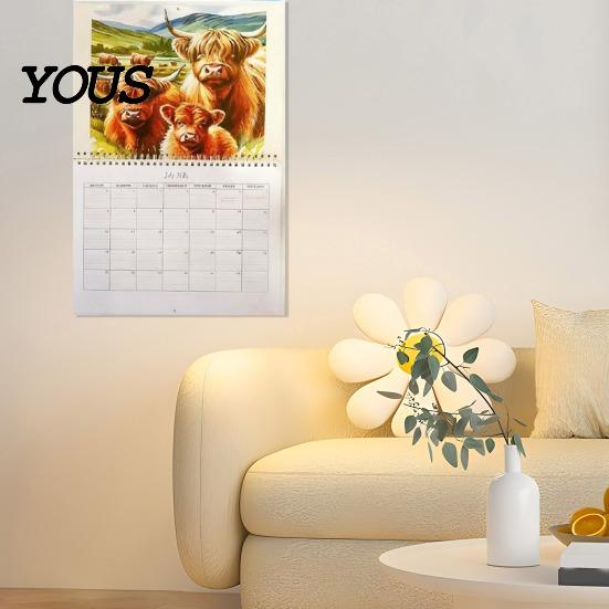 Monthly Planning Calendar Highland Cow 2027, 12 Month Wall Hanging Planner with Professional Large Daily Blocks, Home Office Organizer, Lover Gift Ink