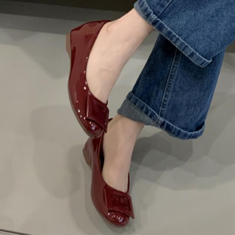 Nude Square Buckle Light Mouth Single Shoes Women's 2025 Summer New French Round Head Soft Sole Flats