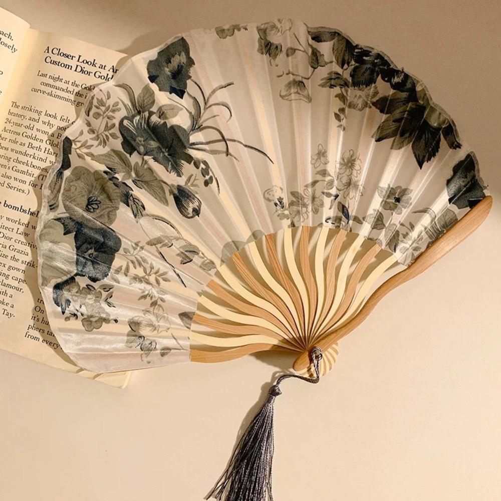 Portable Vintage Style Chinese Japanese Folding Fan Plastic Colorful Shank Classical Dance Fan Crafts Folding Photo Props Gifts