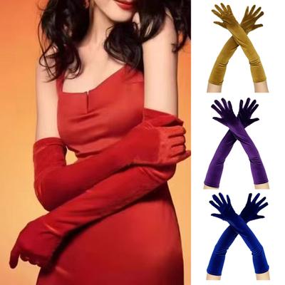 Damen Samt Lange Handschuhe Retro Ellbogenlange Handschuhe 1920er Flapper Opernparty