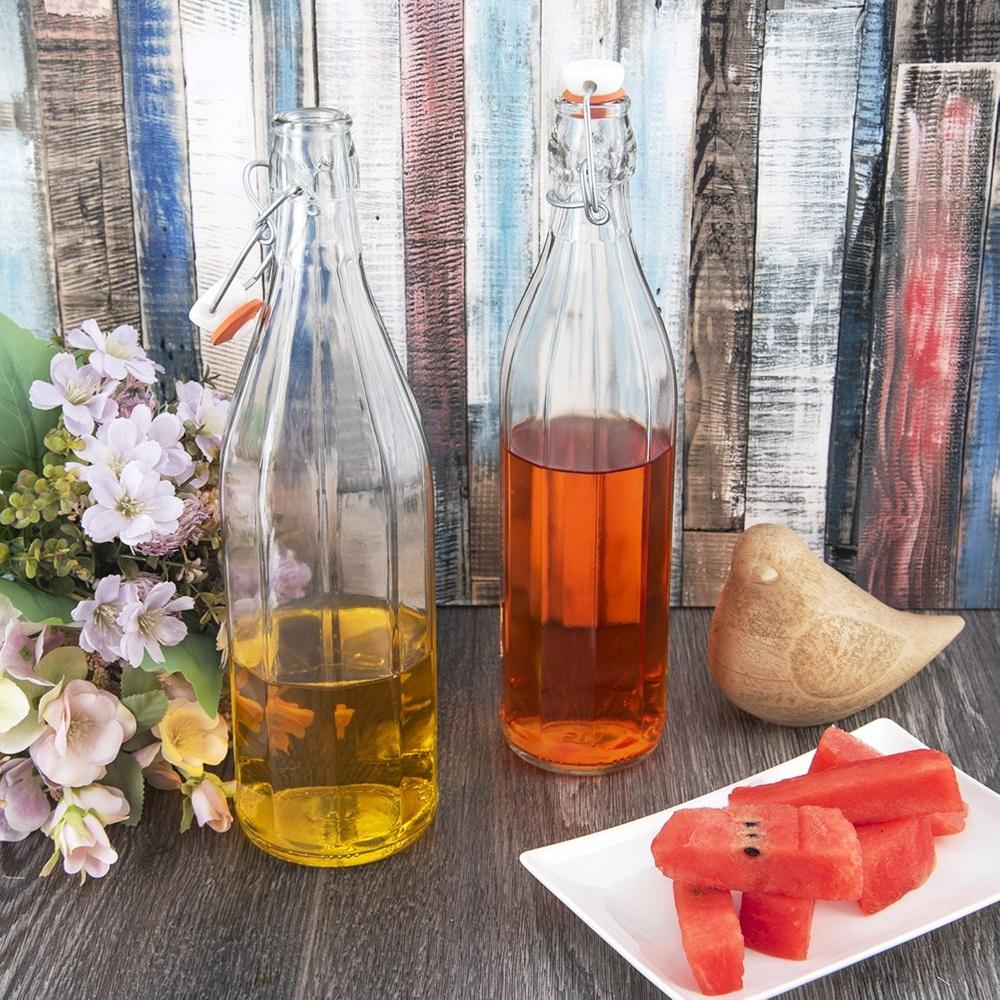 Glass Bottle with Cork Clip for Wine, Liqueur, Syrup, Juice 1L