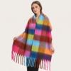 Plush Rainbow Tassel Shawl Long Winter Cashmere Scarves Elegant Warm Wraps  Girl