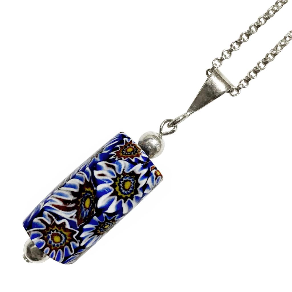 Venetian glass bead antique beads SILVER925 pendant necklace millefiori Venetian trade beads handmade beads round chain necklace 55cm Antiquebeads
