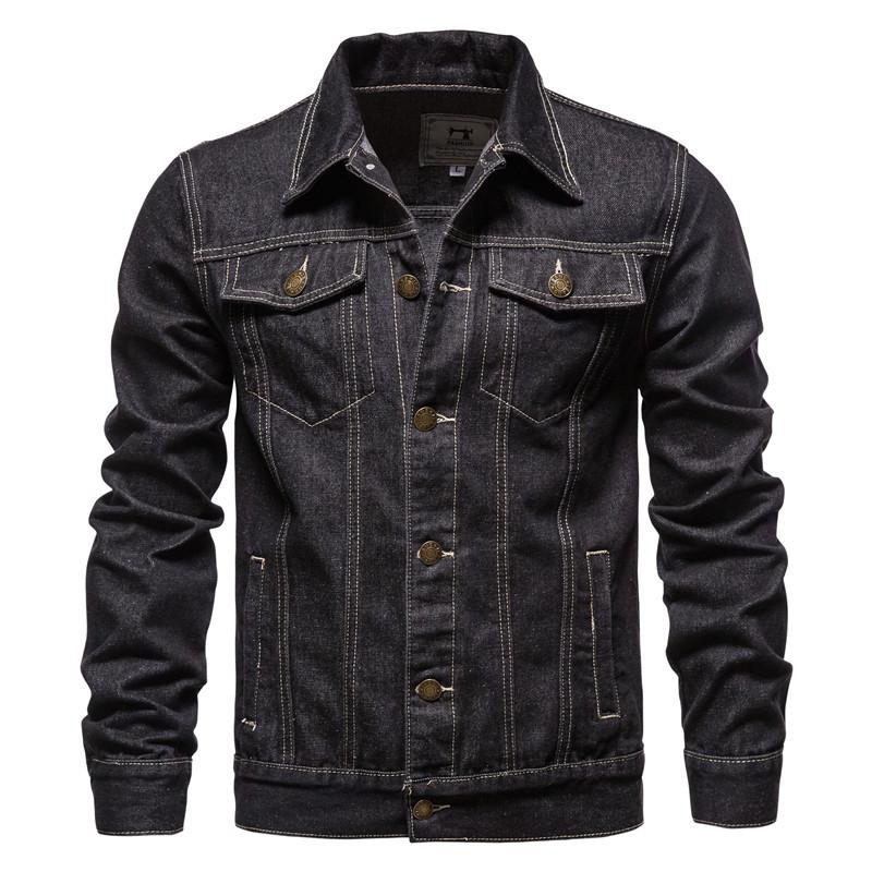 

2026 New Spring Autumn Simple New Men Denim Jackets Casual Fashion Slim Fits Jean Denim Jacket Patchwork Zipper Mens Clothing 5XL чорний