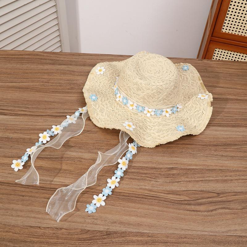 Summer Bow Sun Hat Female, Seaside Beach Vacation Sun Hat Outdoor Big Brim Sun Hat Sweet Straw Hat