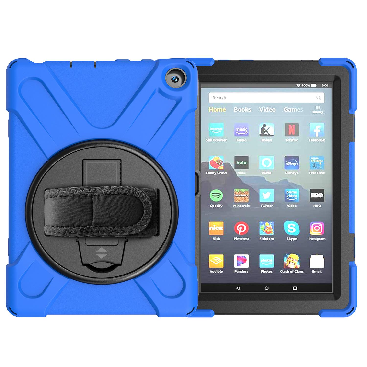 

Чохол для планшета 2020 Edition Fire 8 із трьома шарами, дизайном проти падіння, поворотним кронштейном, нековзким ремінцем для руки та функцією складання на робочому столі Without Shoulder Strap синій