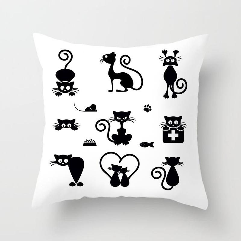 New Cartoon Black Cat Pattern Printed Pillowcase Home Sofa Pillowcase Cushion Cover