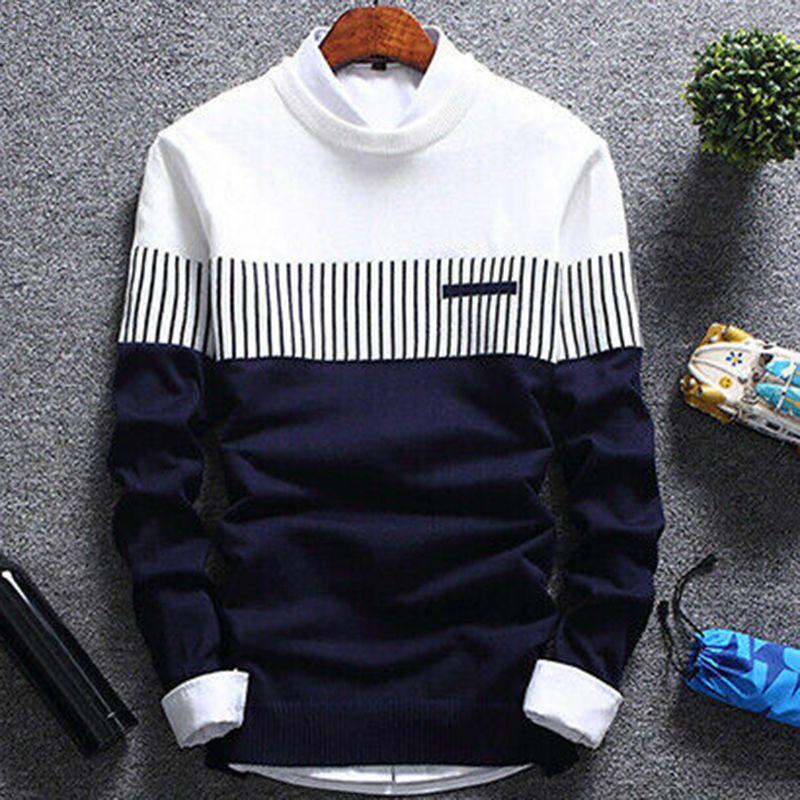 Men's Casual Round Neck Striped Knitwear Jumper With Slim Fit Design