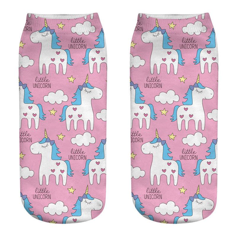 Harajuku 3D Print Unicorn Women Kawaii Ankle Licorne Chaussette Femme Calcetines Mujer Cute Art Socks Unisex