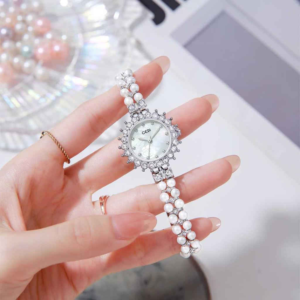 Light Luxury High-End Fritillary Surface Printed Women'S Watch, Small Exquisite Fashion Pearl Bracelet Watch