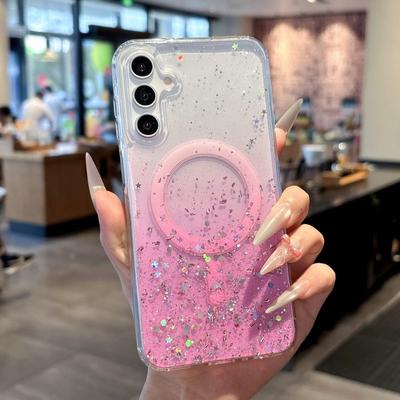 Custodia Trasparente con Gradiente Glitterato Per Magsafe per Samsung Galaxy S25 S24 S23 FE S22 Plus Ultra A05 A06 A15 A16 A26 A36 A56 Capa