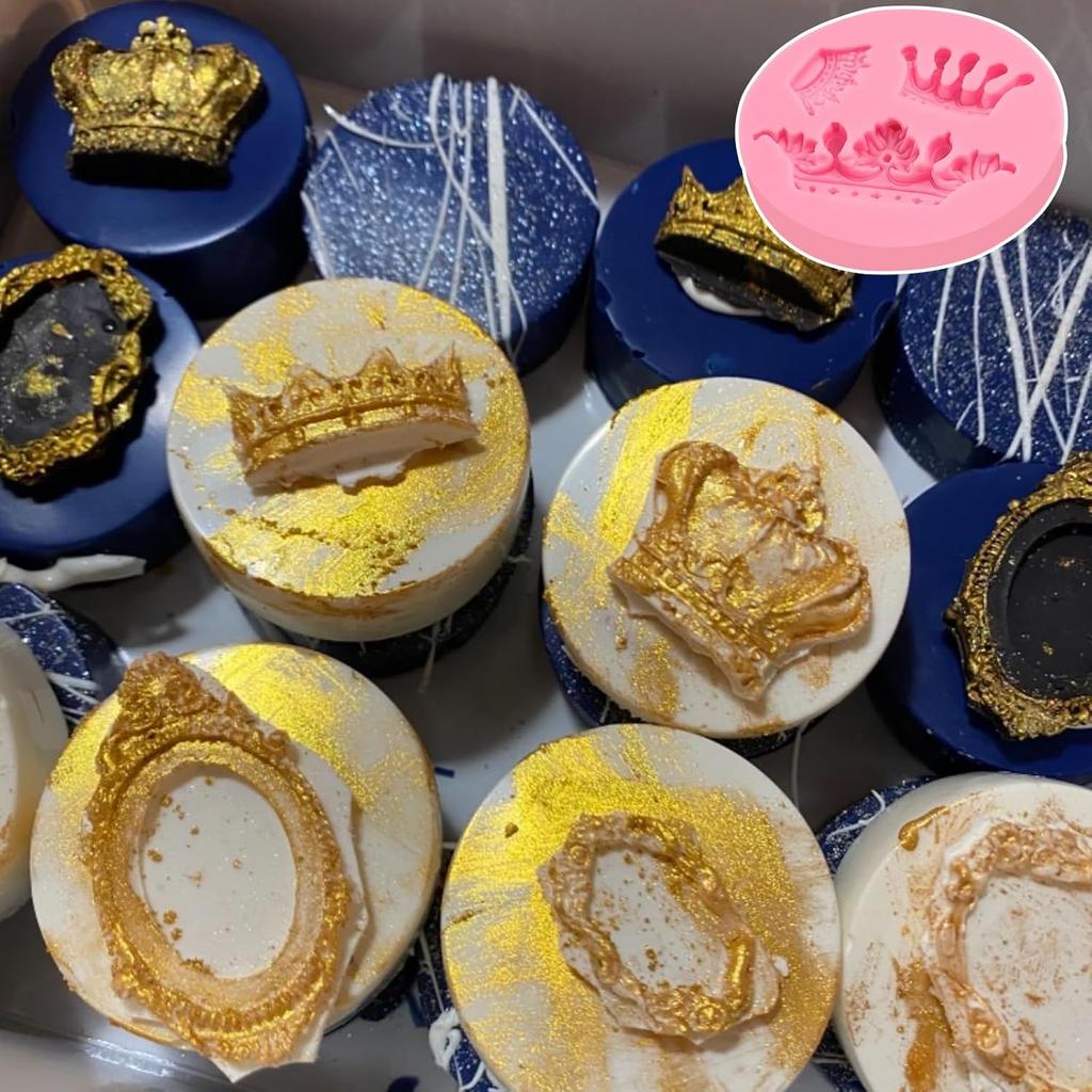 Mini Crown Fondant Molds 3pcs, 3D Crown Chocolate Cake Decorating Silicone Molds, for Dessert Display, Cupcake Toppers, Candy, Sugar Craft, Cookies,