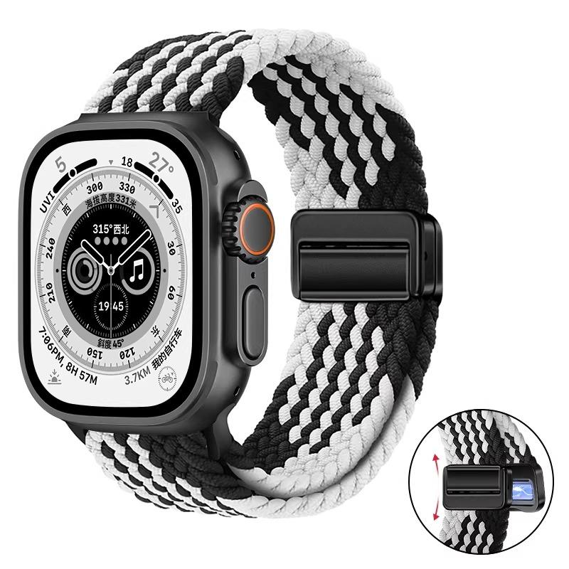 Nylon Braided Band For Apple Watch Series Ultra 3 2 1 49mm 11 10 46mm 42mm 9 8 7 45mm 41mm Magnetic Strap iWatch 6 5 SE 44/40mm Belt