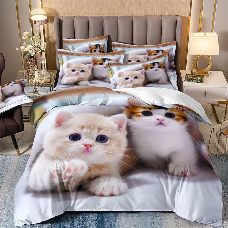 

Lightweight Trendy Full Single Cute Kitten Bed For Girls Polyester With Pillowcases Little 135x2 Quilt Comforter (quilt)-EU Single(135*200cm)3pcs