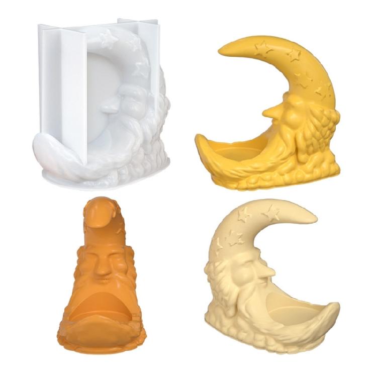 Santa Clause Moon Shaped Silicone Molds For Epoxy Resin Making Candle Tealight Holder Gypsum Ornament Christmas Gift