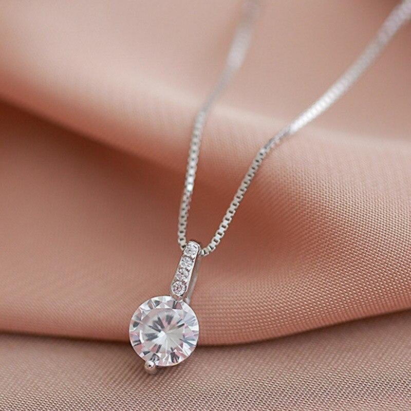 Simply Small Round Shining Bling Zircon Pendant Necklace for Women Girls Clavicle Chain Elegant Charm Chain On Neck Jewelry