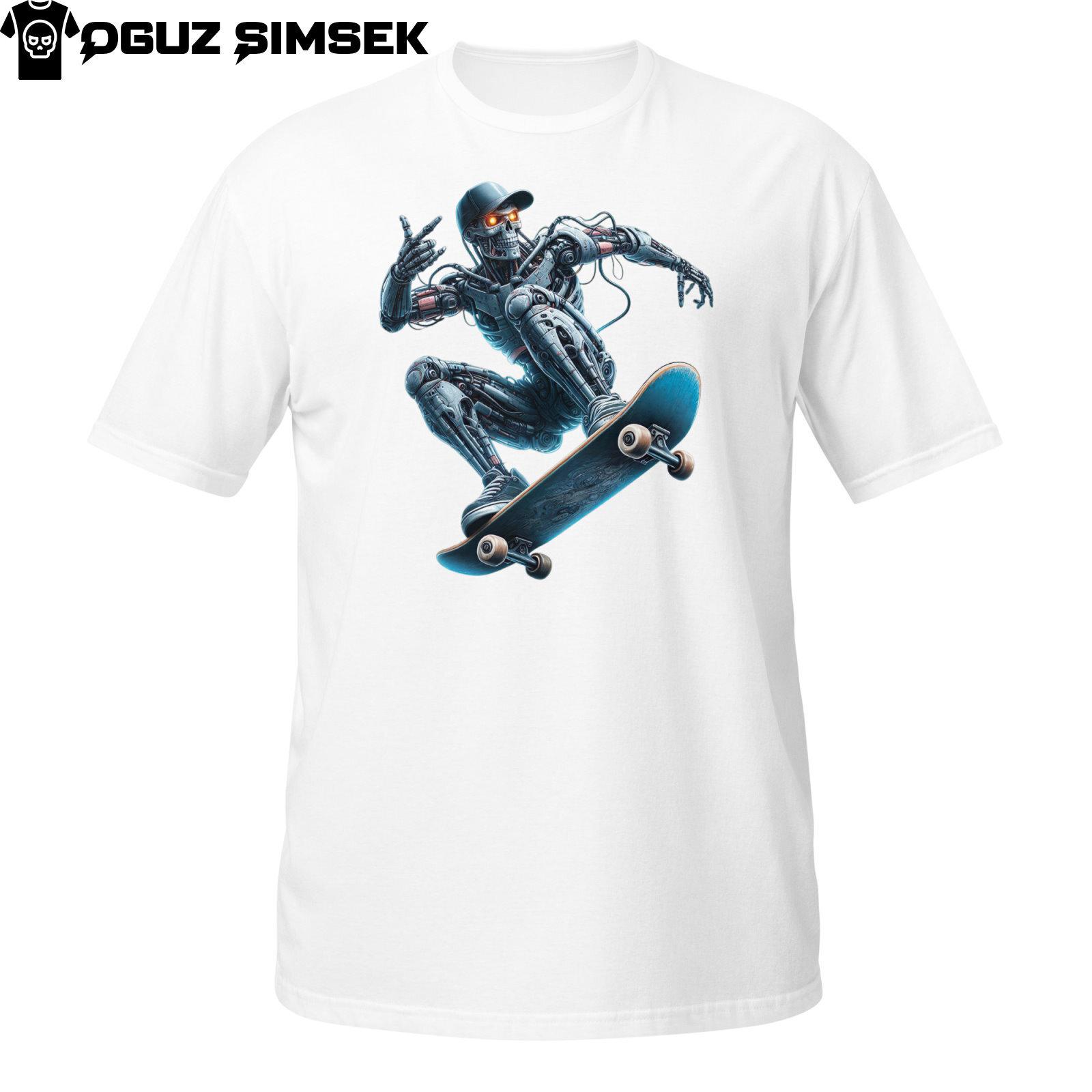 Urban Cool Unisex Short-Sleeve T-Shirt Mens Womens Tees Top Robot Skateboarder Graphic Skate Tee 3XL