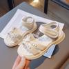 New Summer Girls' Sandals - Fashionable Pearl Princess Shoes with Non-Slip Hook & Loop Closure for Beach Wear