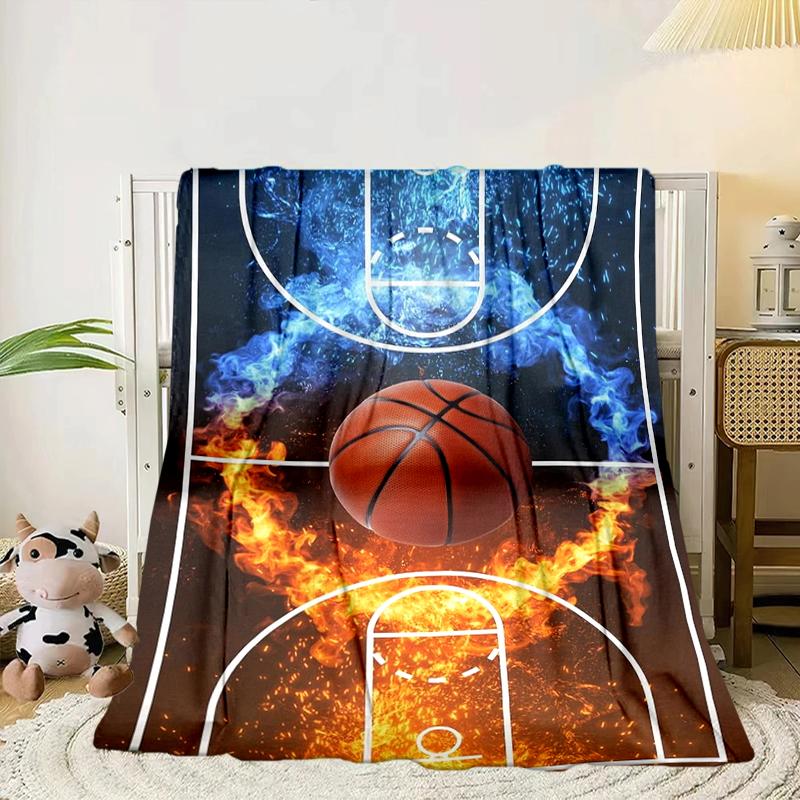 Basketball On Fire And Ice Blanket Flannel Blanket for Bed, Sofa, Camping, Hiking, Picnic Essentials, Gift for Family Fan Gifts