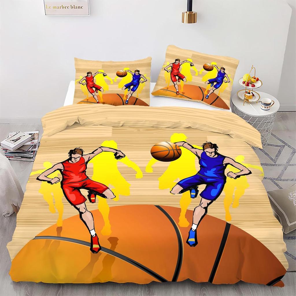 Boy'S Sports Duvet Cover Set, Football And Basketball Bedding Sets 2-Piece With Pillowcases Bedroom Decor For Adult Children