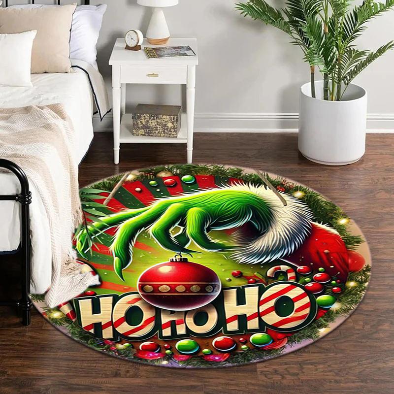 1pc Grinch Round carpet Painted Printed circular carpet, home door mat, outdoor travel protection carpet