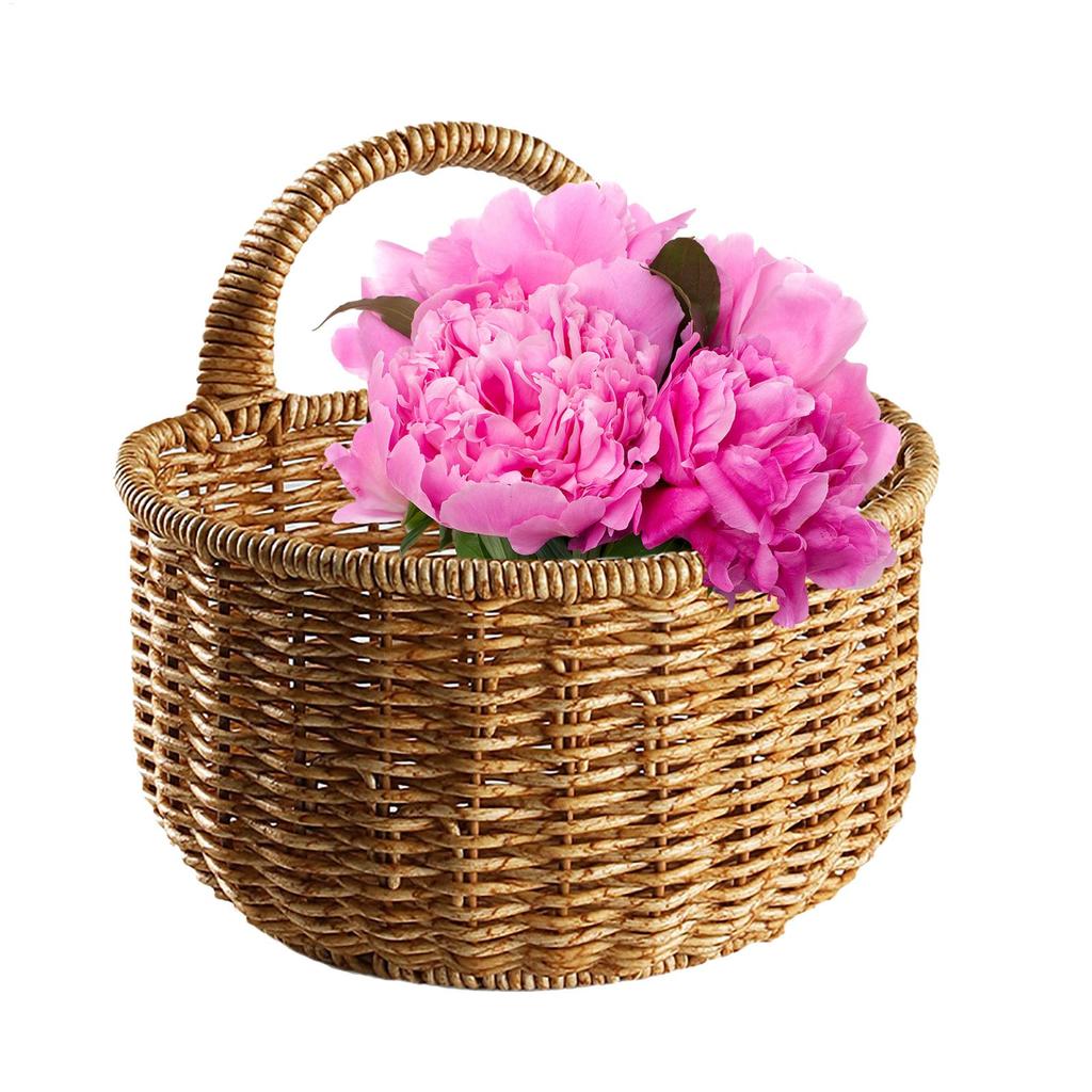 Wandmontierter Gemüse- und Obstkorb Rattan Hängekorb Plastik Wandmontierter Blumiger Hängekorb Heimdekoration