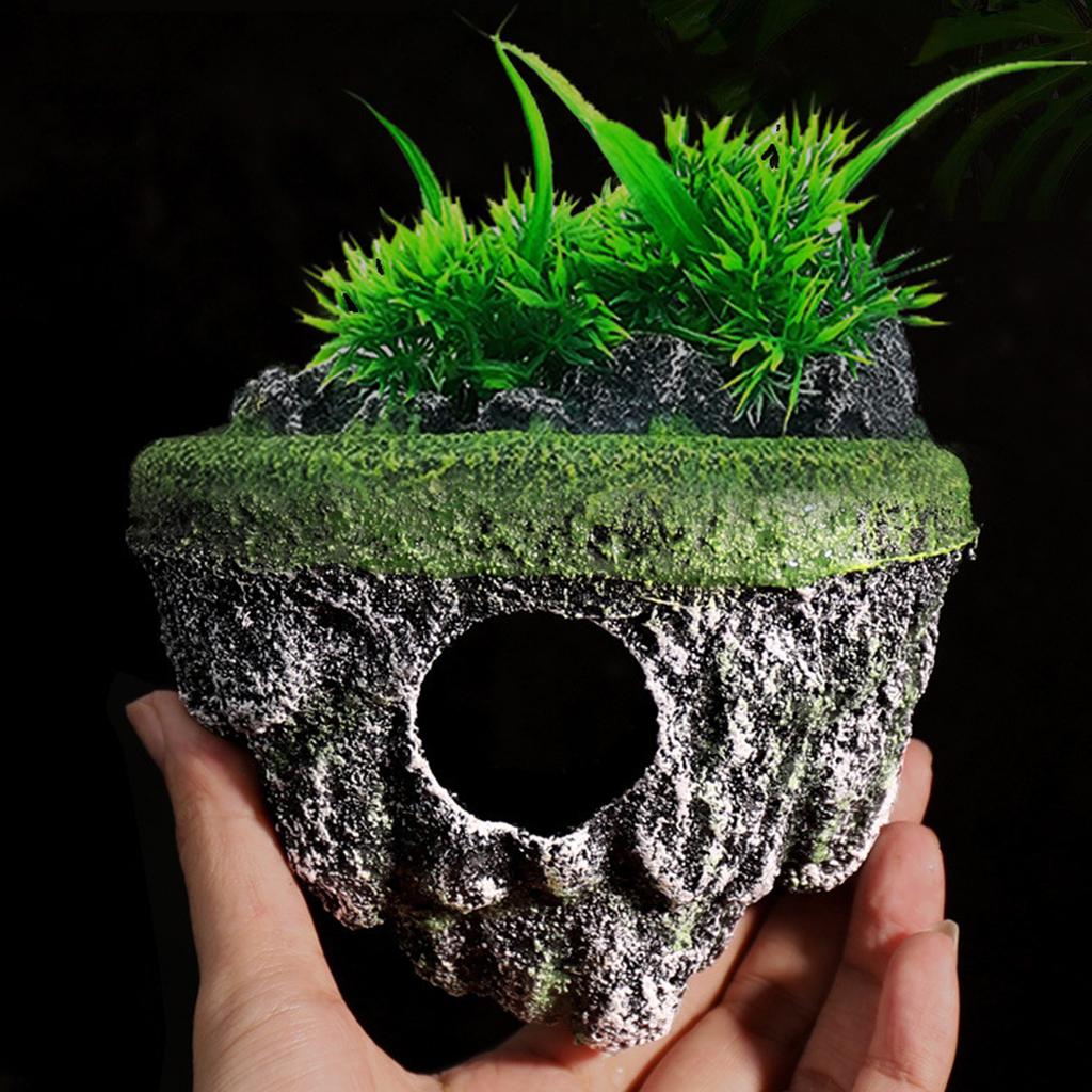 Aquarium Floating Rockery Simulation Realistic Stone Fish Tank Ornament Moss Rock Landscaping Decor Betta Cave Hideout Shelter