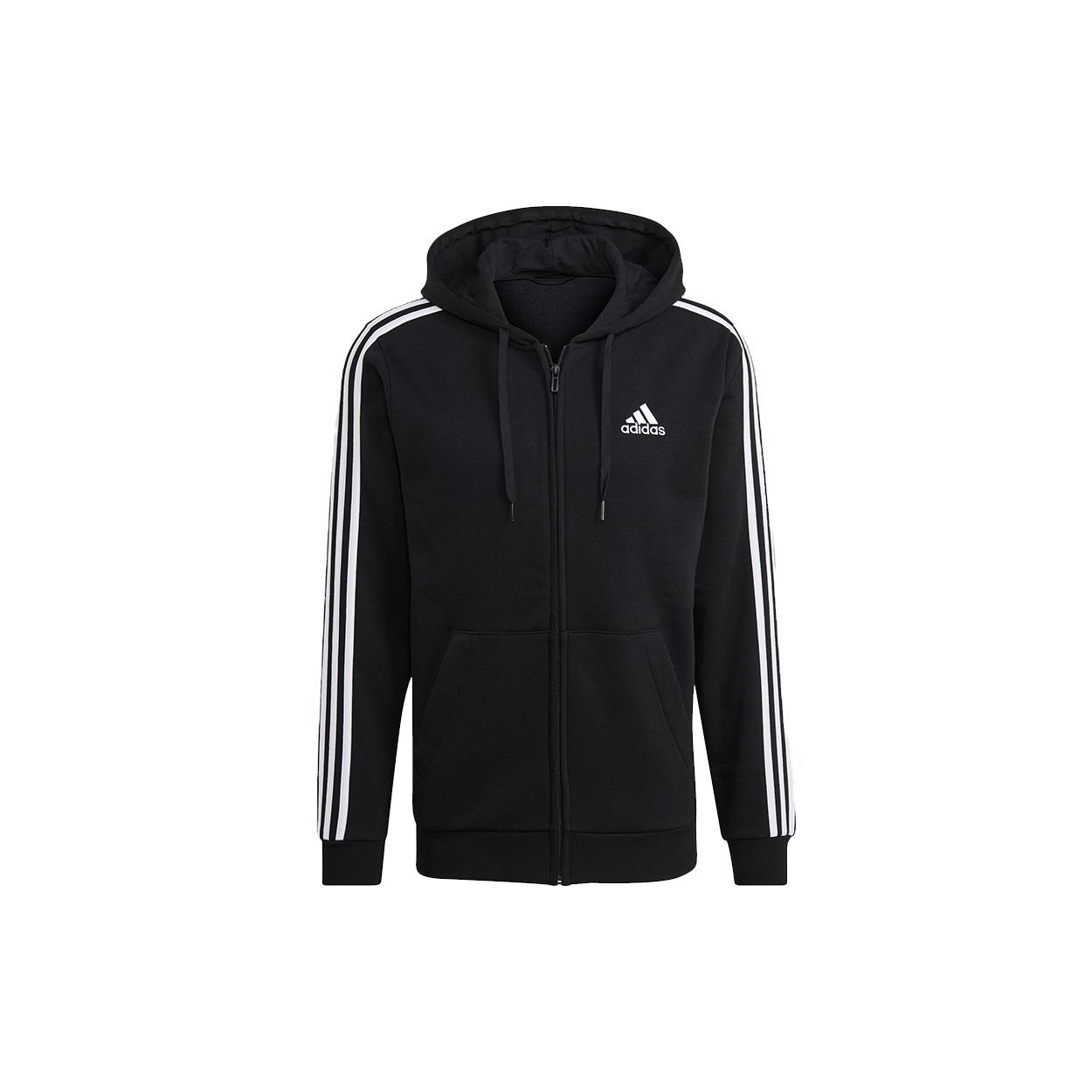 adidas M 3S Fl Fz Hd Stripe Sports Hooded Jacket Black Men s GK9051 L