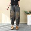Women's Spring Autumn Retro Embroidered Jeans Wear Loose High Waist Elastic Denim Pants Female Casual Trousers