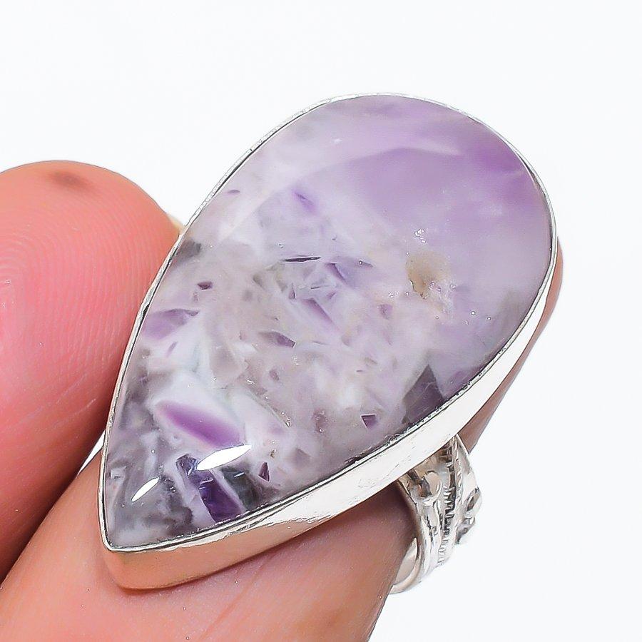 Natural Sage Amethyst Gemstone 925 Sterling Silver Jewelry Ring Size 7.5 Z3r22