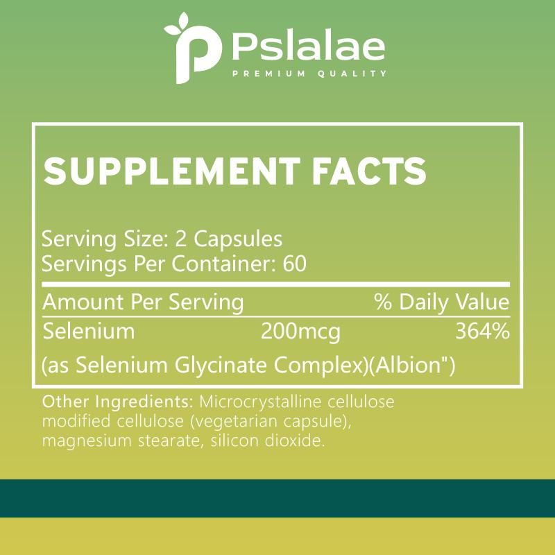 Pslalae Selenium Extract Capsules, 200 micrograms per serving, all-natural, 120 capsules, suitable for adults, high absorption rate.