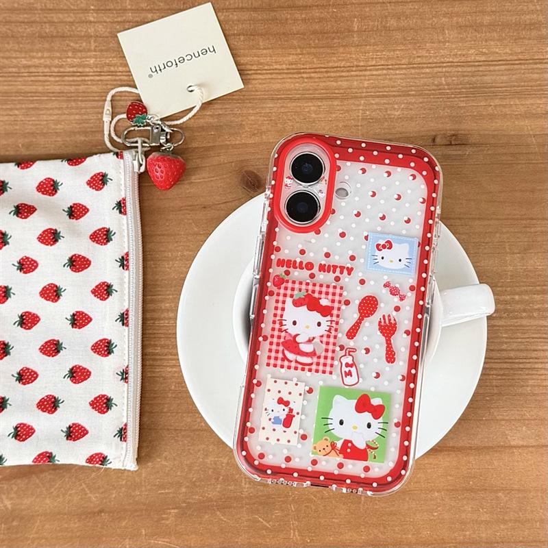 Korean Red Polka Dot Cat iPhone 17/16 Pro Max/15 Pro Girly Case iPhone 17