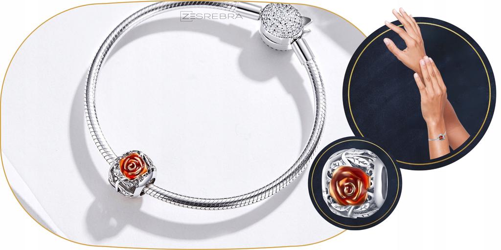 Charms Rose Flower Bead Pendant Pr 925 Beads
