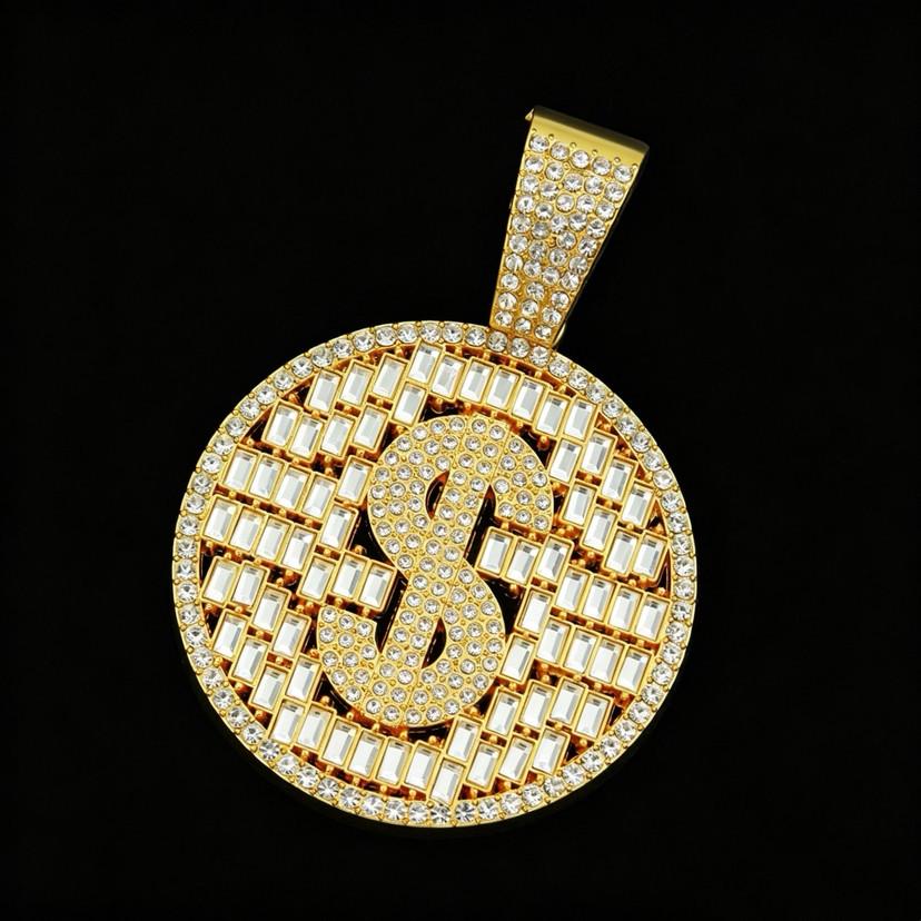 Trendy 14MM Rhombus Full Diamond Cuban Link Dollar Pendant Necklace for Men & Women