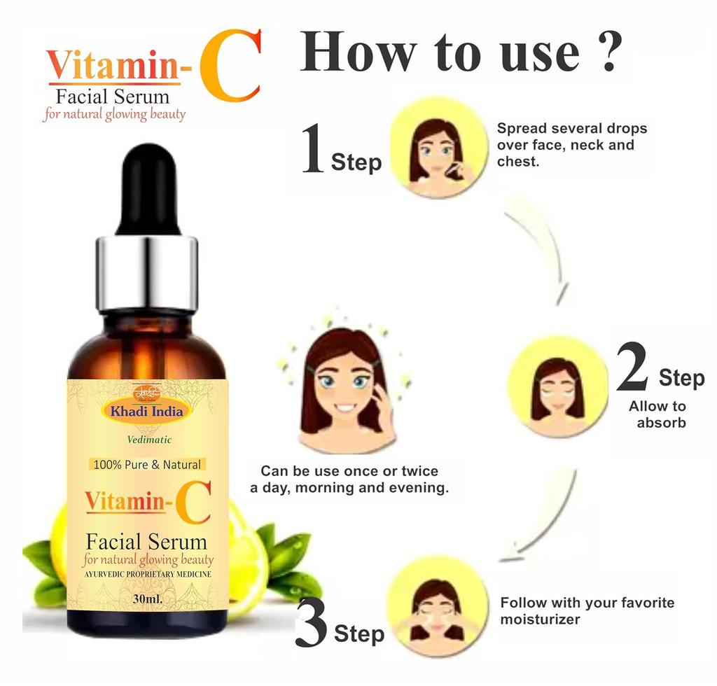 Khadi Natural Herbal Bright Complete Night Vitamin C Serum 30ml For Glowing Skin PM Routine