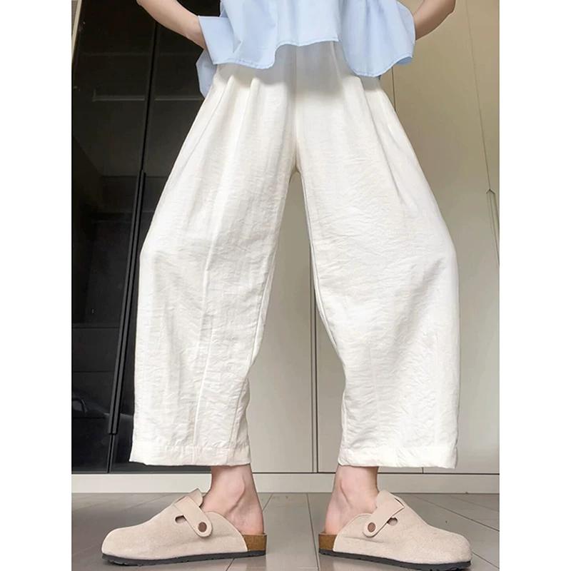

Ice Silk Thin Section Plus Size Ladies Slim Looking Casual Ankle-Length Pants 3XL абрикосовый