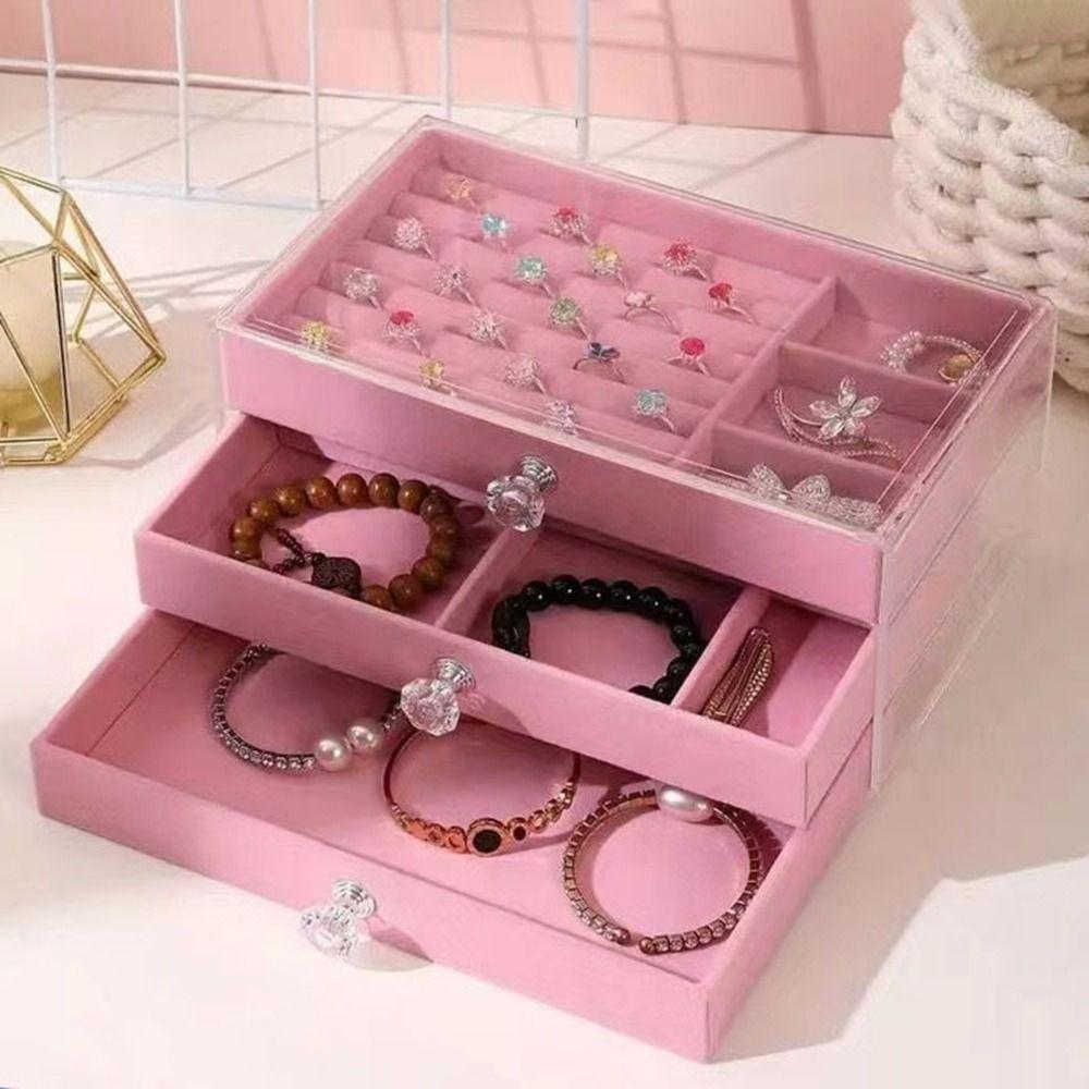 Dustproof Flannel Jewelry Storage Box Stackable Drawer Jewelry Box  for Home