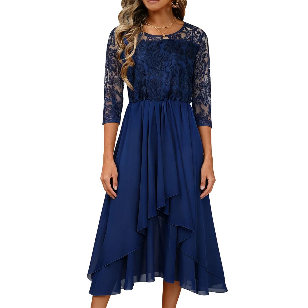 Women's Dress Elegant Lace Patchwork Dress Cut-out Long Dress Bridesmaid Evening Dress