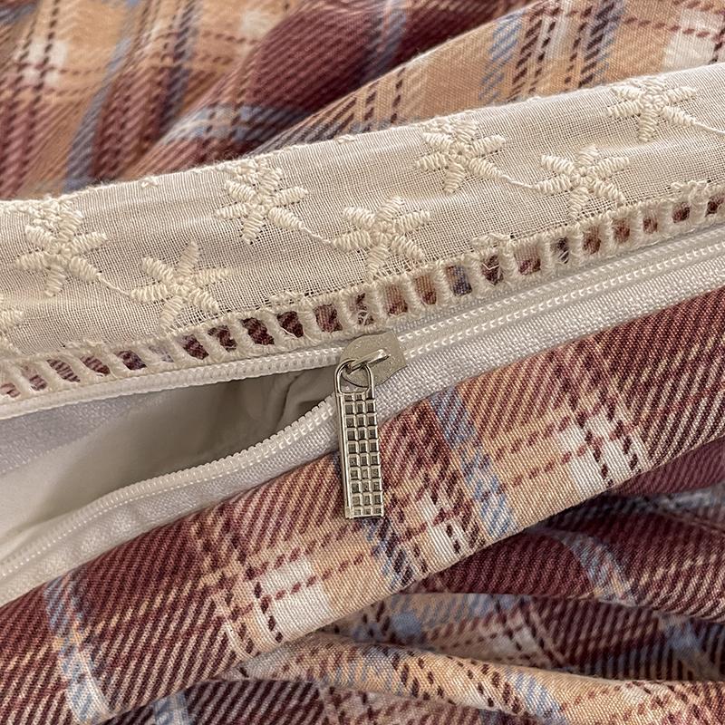 INS Korean Style Bedding Sets 2025 New Cotton Wrinkled Double-Layer Yarn Lace Bedding Sets Plaid Christmas Decor Gift Home Decor